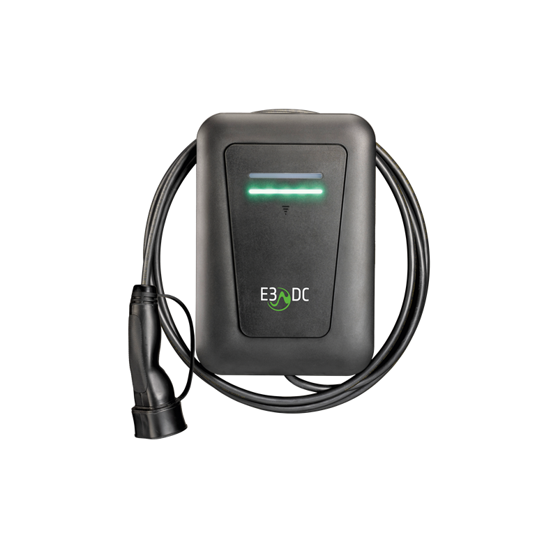 E3/DC Wallbox efy mit angeschlagenem Ladekabel, Frontansicht